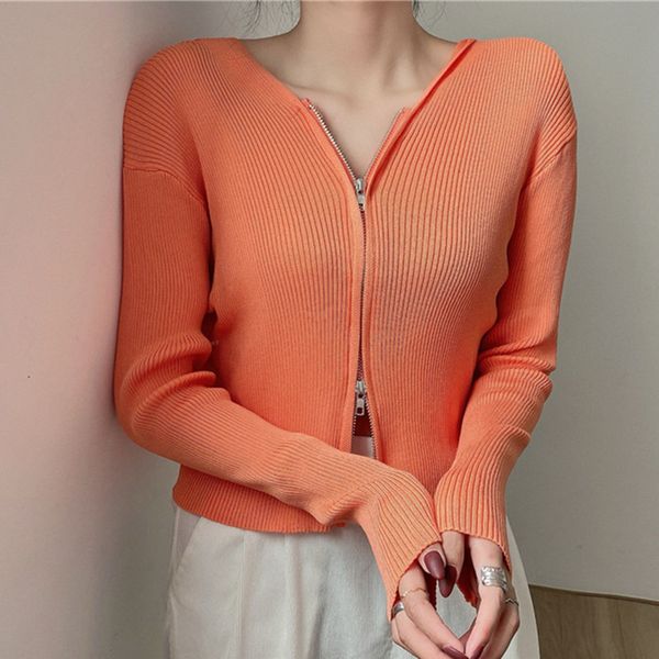 

korea design chic sweater knitwear 2020 hooded short knitted sweater zipper pullover sweaters women casual knittshirt, White;black