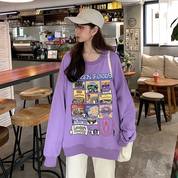 

autumn new online celebritystyle large edition ins t-shirt sweater sweater women's cartoon printed round neck casual long sleeve t-sh, Black