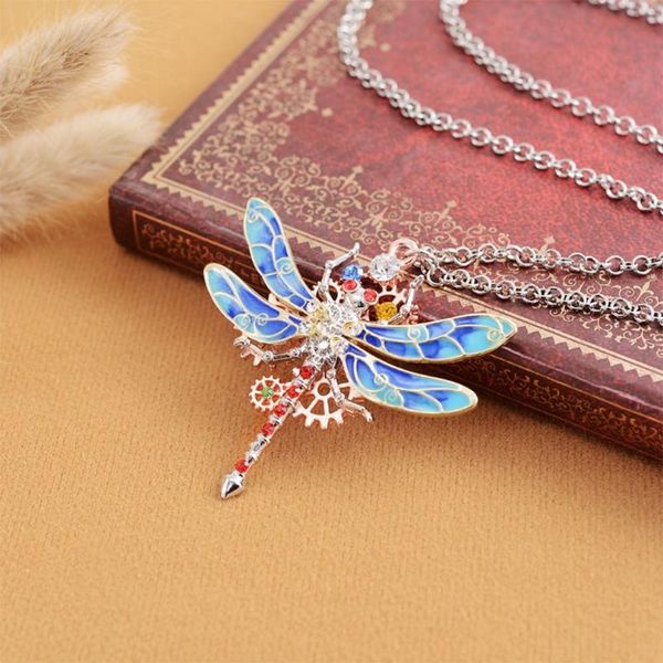 

gear with diamonds colored dragonfly alloy pendant necklace popular necklace fashion jewelry women accessories wholesale jewelry, Silver