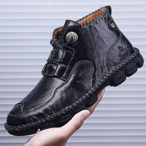 

ariari 2020 spring autumn vintage classic genuine leather men shoes casual high sneakers for male comfortable shoe footwear, Black