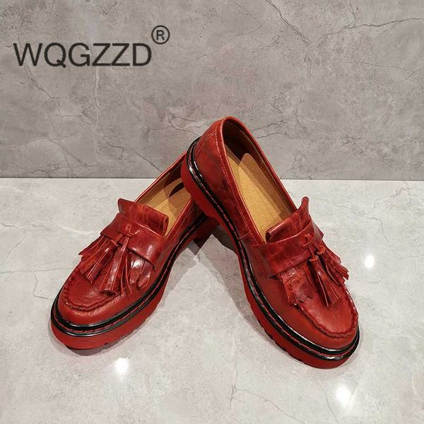 

tassel women platform shoes oxfords shoes for women genuine leather flat loafers chaussures femme, Black