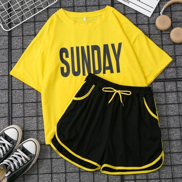 

summer student girl port uit women' looe korean tyle ummer fahion caual running hort short and shorts s short sleeve two-piece set gpdx, Gray