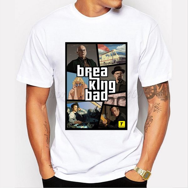 

new fashion men breaking bad gta v t shirt short sleeve casual hipster funny male cartoon printed funny tee shirts for boy
