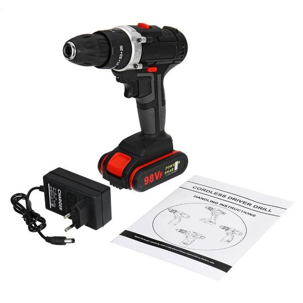 

98vf electric impact drill/electric drill wrench cordless impact drill screwdriver rotary led 2-speed 7500mah battery woodworks