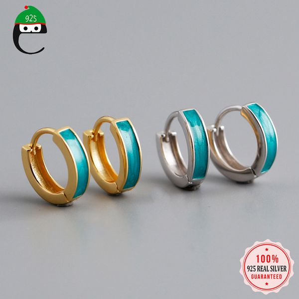 

hoop & huggie elfoplatasi real 925 sterling silver fashion sweet ins green glaze earrings for women birthday party fine jewelry da1787, Golden;silver