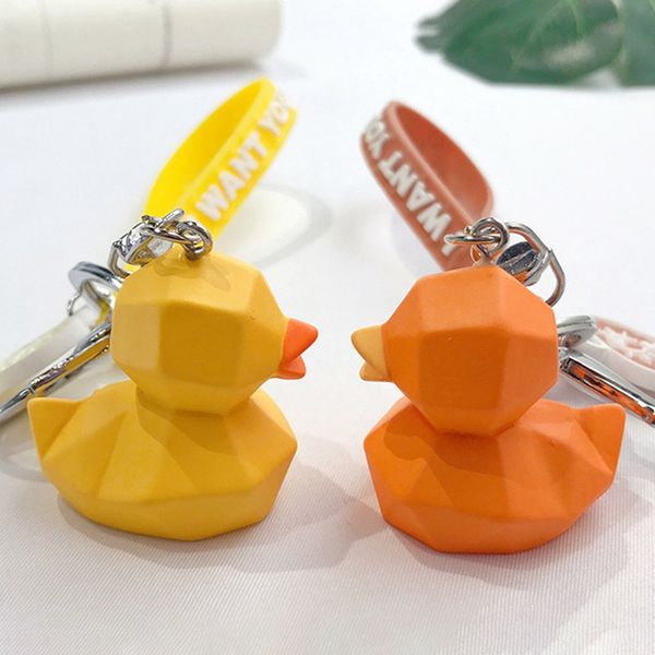 

2020 new fashion cute little duck keychain key ring fashion cotton stuffing cartoon pu key chain creative car bag phone ring, Silver