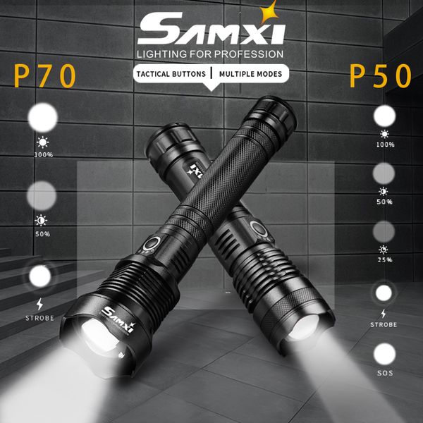 

flashlights torches 2000lm xhp70.2 high power rechargeable led 18650/26650 battery zoomable tactical camping torch lantern