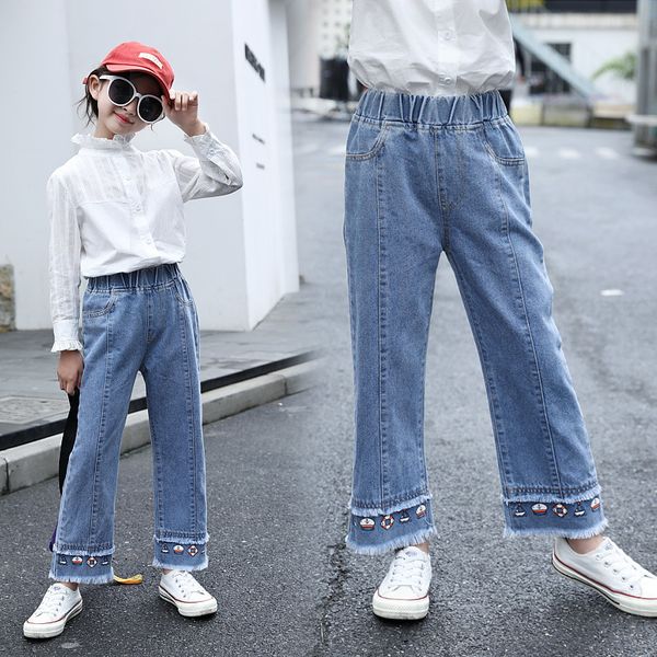 

girls jeans children's stitching wide-leg denim pants kids loose fashion jeans, Blue