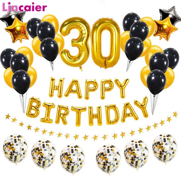 

number 30 foil balloons 30th happy birthday 30 years old man woman party decorations thirty anniversary supplies gold black
