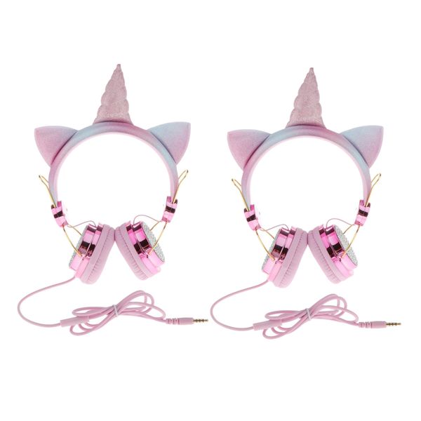 

2x unicorn headphone with microphone girls kids stereo earphone headset