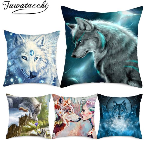 

fuwatacchi wild animals p pillow cover gregarious wolf cushion cover new printed throw pillowcase for home sofa decorations