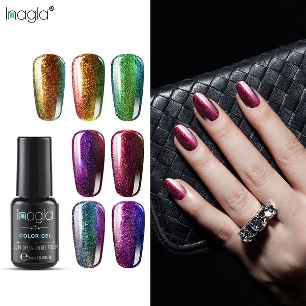 

inagla chameleon holographic gel polish starry sparkle glitter soak off uv gel varnish enamel purple blue nail art gel lacquer, Red;pink