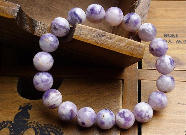 

genuine natural purple opal gems stone healing crystal stretch round bead bracelets for women femme 11mm, Black