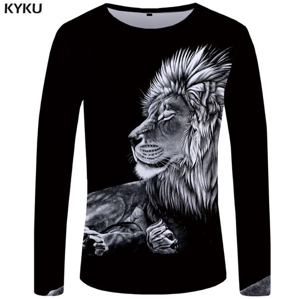 

lion long black animal angry punk rock 3d print shirts kawaii plus size funny men clothing