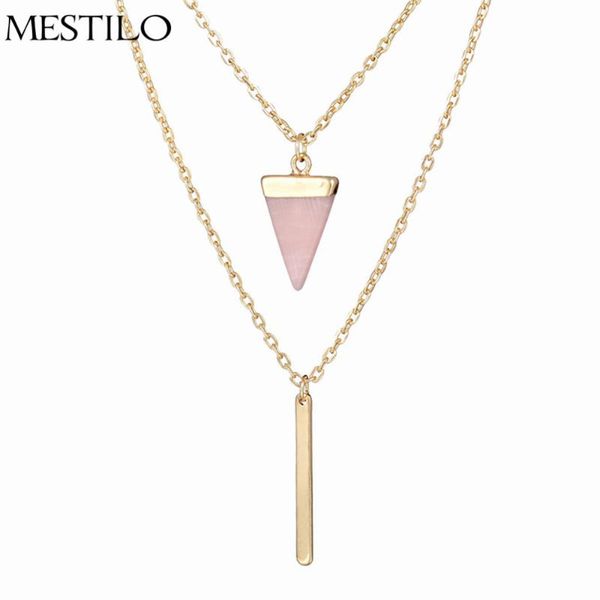 

pendant necklaces mestilo summer bohemia choker two layer gold chain triangle black pink stone metal bar necklace for women, Silver