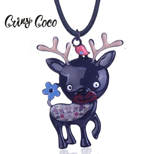 

pendant necklaces cring coco enamel zinc alloy sika deer shape pendants boys girls christmas gifts for female jewelry chain, Silver