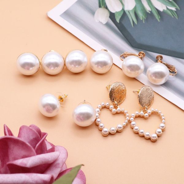 

stud heart-pearls earrings for female korea designs cute, Golden;silver