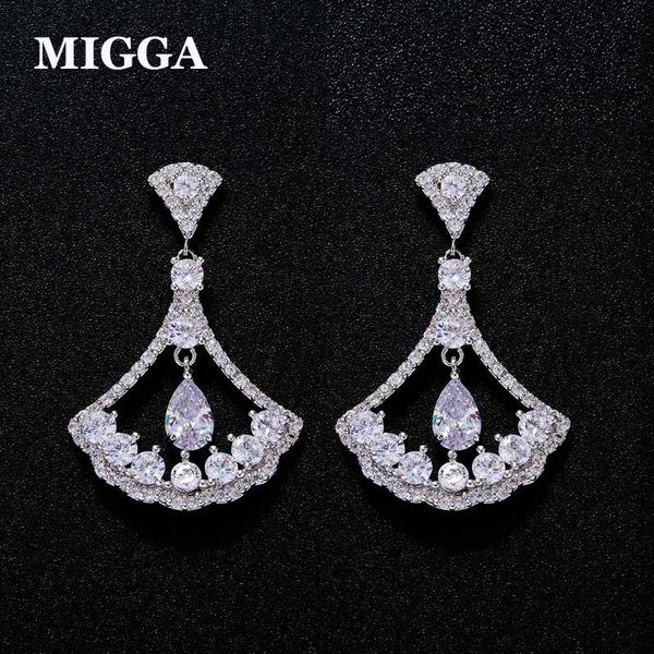 

migga изысканный веерообразный цирконий water drop sector мотаться серьги женщины brincos циркон ювелирные изделия, Silver
