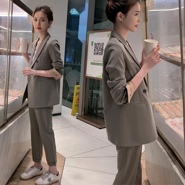 

small clothingfor women 2020 new early autumn clothing korean style casual fashion early autumn suit two-piece suit professional xx4ou xx4ou, Gray