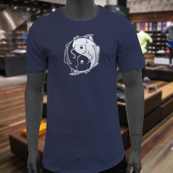 

cotton male tee shirt designing fish yin yang chinese japanese peace zen ocean mens navy extended long t-shirtdesign t-shirt