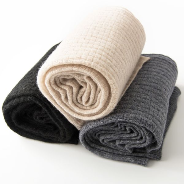 

scarves knitted 100% cashmere scarf women men solid color real soft long warm thick lady autumn winter, Blue;gray