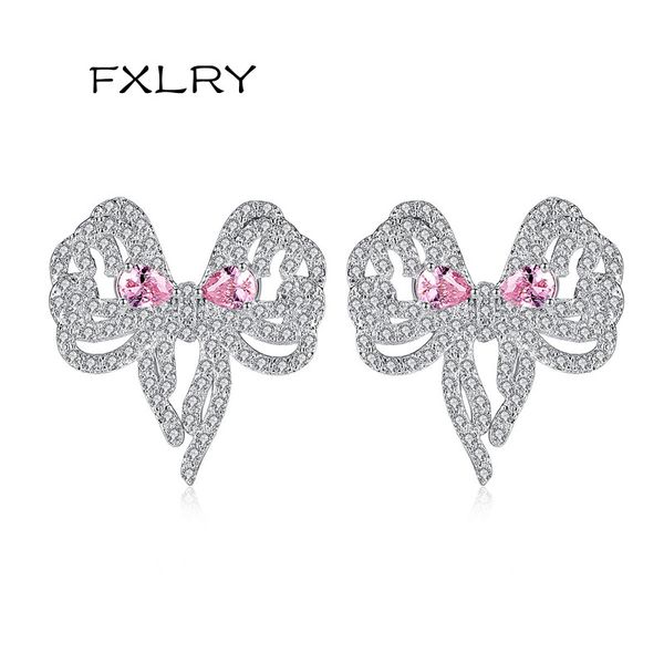 

stud fxlry design elegant white color zircon bowknot earrings for girl to gift jewelry accessory, Golden;silver