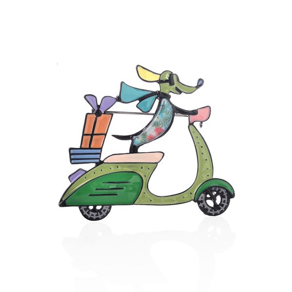

brooch of cute dog riding bike brooches & pins cartoon animal woman children boys clothes pin with decoration brooch for women, Gray