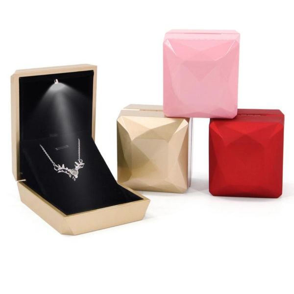 

jewelry pouches, bags rhombus surface led rings holder storage box case container organizer, Pink;blue