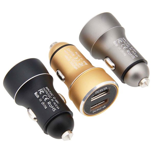 Liga de alumínio 2 portas 5V 2.4A Dual USB Car Charger Auto Power Adapter For Samsung Xiaomi Android Mobile Phones Tablet