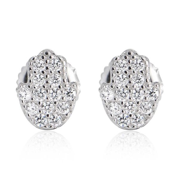 

hip hop silver earrings s925 pure silver hands of fatima micro inlaid zircon earrings hip hop men's earrings, Golden