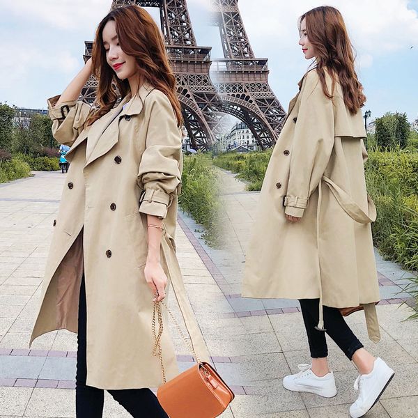 

women's trench coats fashionable comfortable fashion long-sleeved windswear temperament mid-long elegance in autumn 2021, Tan;black