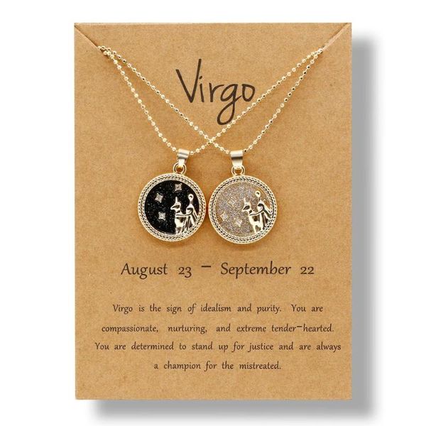 

pendant necklaces wholesale 12 constellation necklace couple jewelry for men women zodiac sign leo libra aries wish card gift, Silver