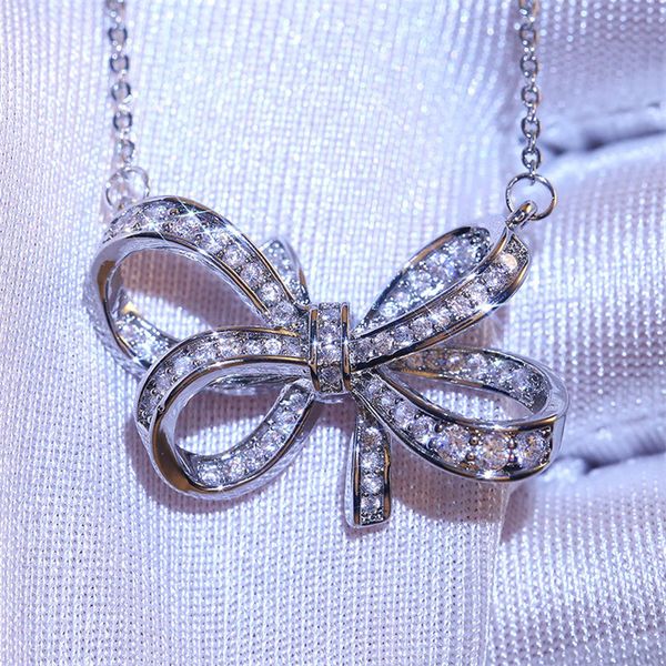 

wukalo 2020 new silver color sparkling bow knot bridal pendant necklace silver color jewelry