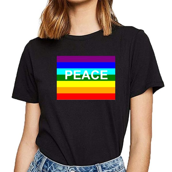 

t shirt women rainbow peace gay pride fashion white print female tshirt