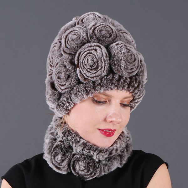 

hats, scarves & gloves sets ht3270 women hat scarf set thick warm real fur and lady knitted beanie female winter accessories beanies, Blue;gray
