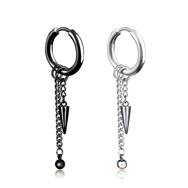 

stud korean boys stainless steel long chain bead tassel earring punk men women no piercing earrings street ear jewelry kpop, Golden;silver
