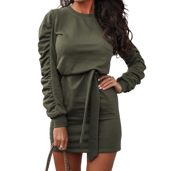 

2020 осень и зима приграничных женщин independent station популярного pure color с длинными рукавами свитер ремень платье, White;black