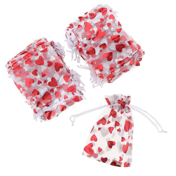 

100pcs organza love heart drawstring gift pouch candy bag wedding favor