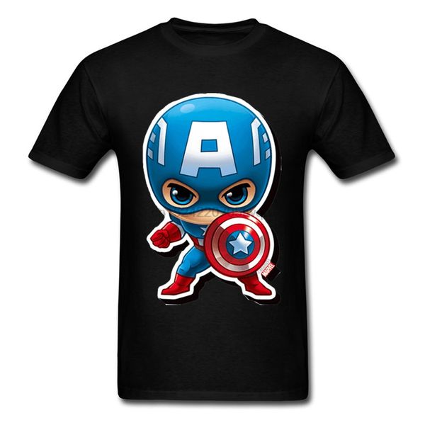 

captain america kawaii chibi men black t-shirt summer new funny clothing 3d movie anime cute boyfriend gift tee t shirt