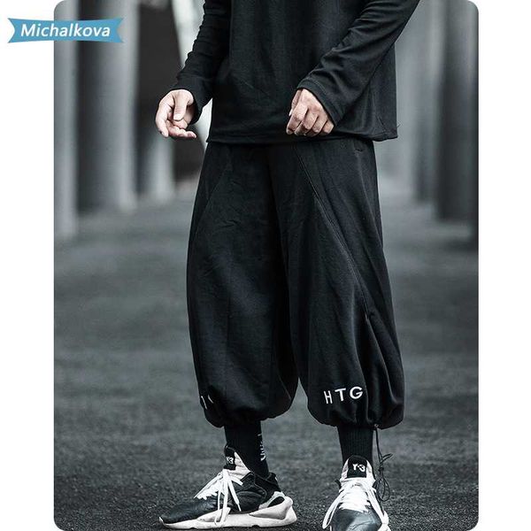 

knee-length ankle-length sports trousers wide leg pants elastic waist embroidery trousers loose comfortable hip hop harajuku, Black