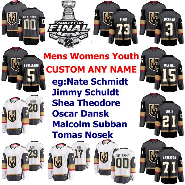 

2020 stanley cup final vegas golden knights hockey jersey tomas nosek nicolas roy jake bischoff deryk engelland nick holden custom stitched, Black;red