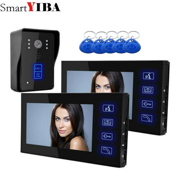 

video door phones 7" phone intercom for home touch screen waterproof camera ir night vision with rfid doorbell system