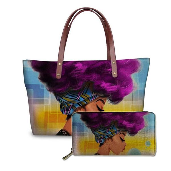 

cusotm печати 2pcs / комплект женщин сумки black art африканский девочка печать рук bagwallets ladies этнический top-ручки сумки женский bol