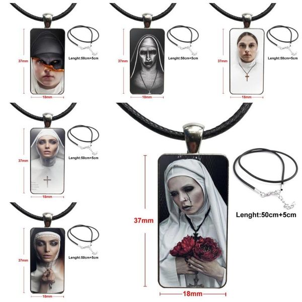 

for women children the nun movie design fashion vintage glass women rectangle necklace pendants, Silver