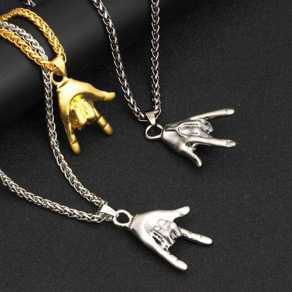 

pendant necklaces western trendy hip-hop punk rock gestures necklace alloy creative men stylish jewelry, Silver