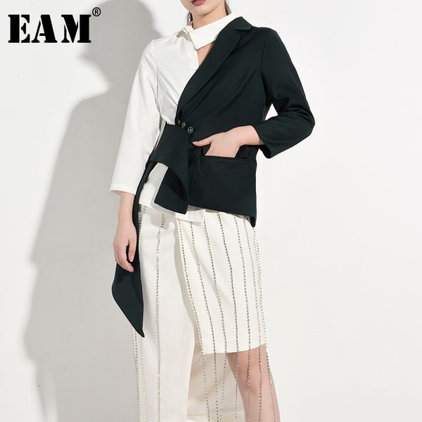 

eam] loose fit greend split joint asymmetrical jacket new lapel long sleeve women coat fashion tide spring autumn 2020 ja4240, Black;brown