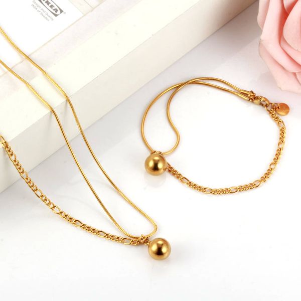 

oufei simple stainless steel jewelry set gold silver color necklace bracelet set for women vintage beads charm jewelry bohemian