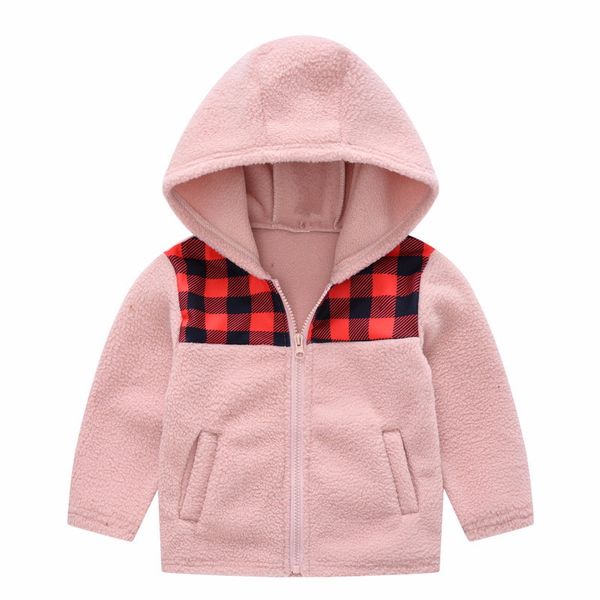 

long-sleeved girls and boys hooded fleece zipper plaid leopard color-block jacket outwear coat for children's autumn clothes, Blue;gray