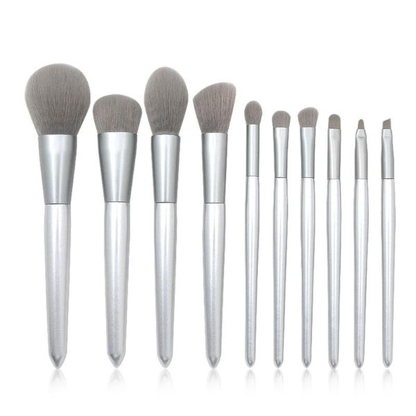 

makeup brushes mag 10pcs silver conical handle grey mouthpiece and wooden brush set l511