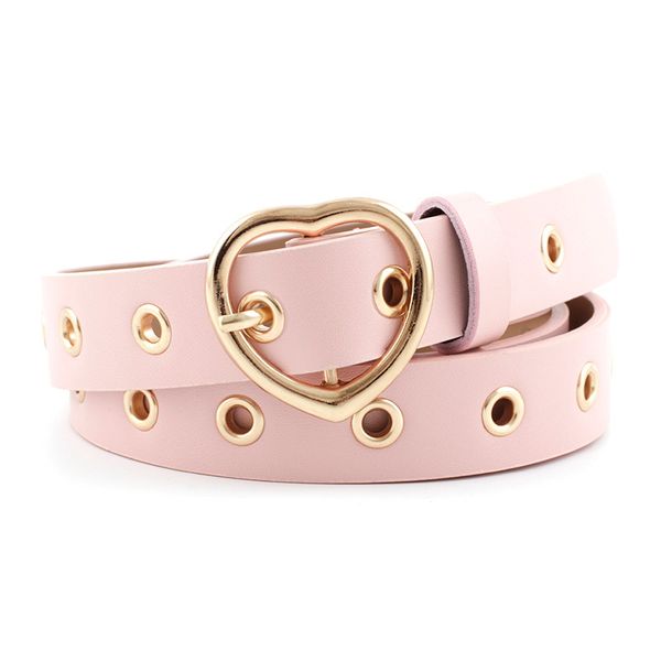 

women belts vintage gold heart buckle belt for women black pink white red leather punk eyelet grommet waist belt fashion, Black;brown